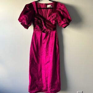 Alemais fuchsia velvet Rosario puff sleeve dress
